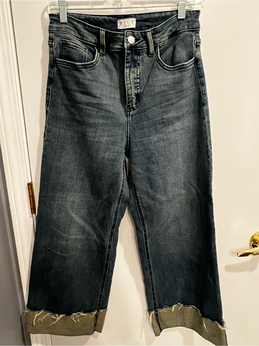 Blue Artemis High-Rise Wide Leg Cuffed Jeans in Dark Wash - Size 27